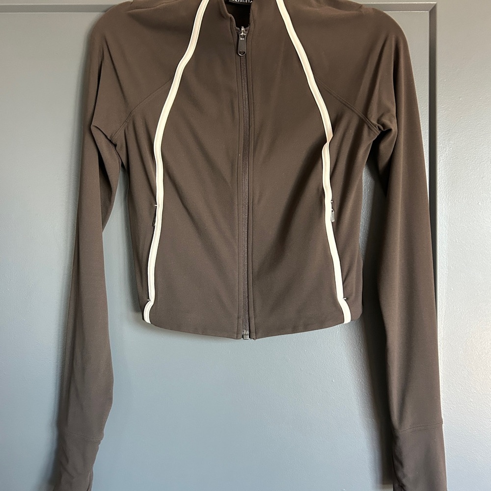 Athleta Brown Zip-Up Jacket with White Trim